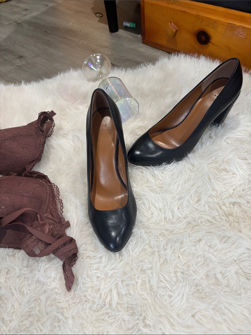Halston Classic Black Leather Pointed-Toe Pumps - Women